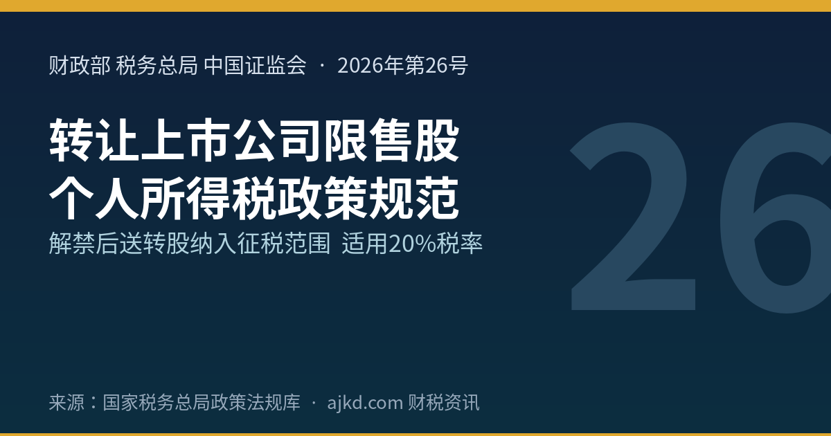 财政部 税务总局 证监会 2026年第26号 限售股个税政策规范