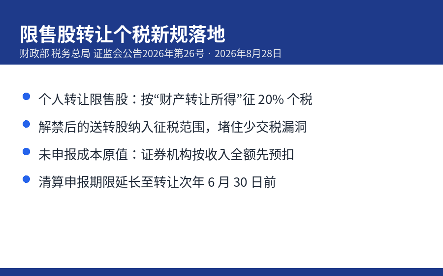限售股转让个税新规要点